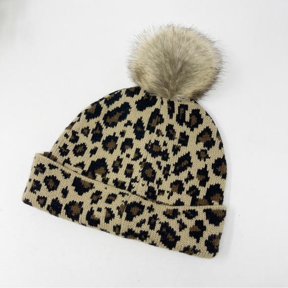 Girlie Girl CC Leopard Animal Print Beanie with Faux Fur Pom - Picture 2 of 5
